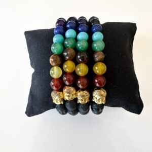 Bracelet Pierre de Lave, 7 Chakras et Bouddha – Équilibre et Ancrage Spirituel