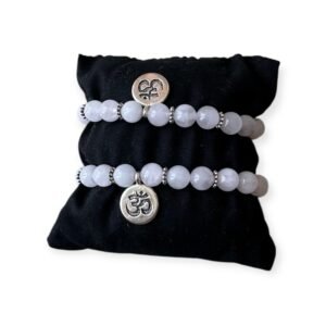 Bracelet Quartz Rose 8 mm & Symbole Ôm – Amour, Douceur et Éveil Intérieur