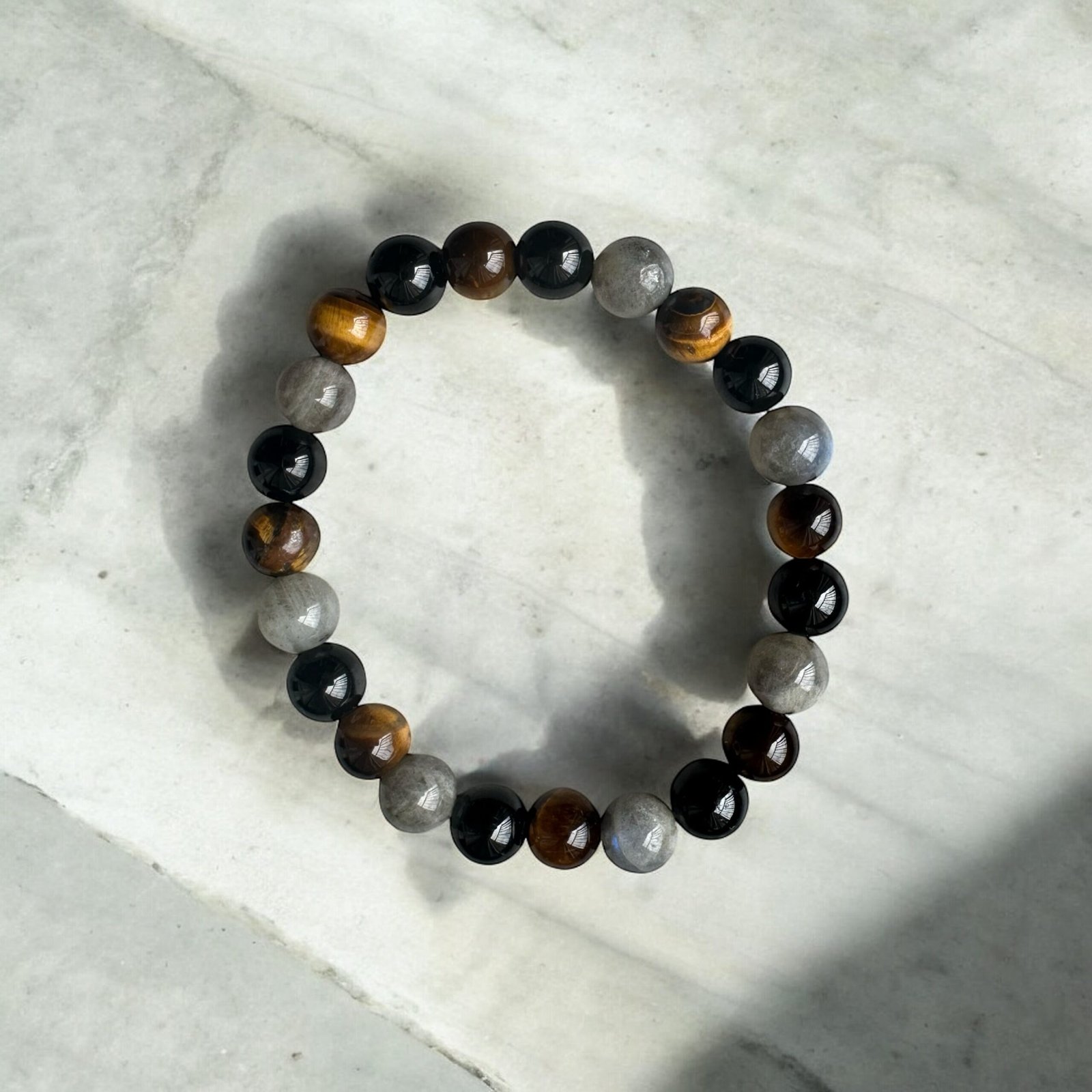 Bracelet Triple Protection – Œil de Tigre, Onyx & Labradorite – Image 3